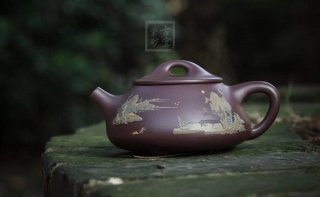 《山水石瓢》宜興工藝美術師手工紫砂壺茶壺具紫泥石瓢 《山水石瓢》宜興工藝美術師手工紫砂壺茶壺具紫泥石瓢